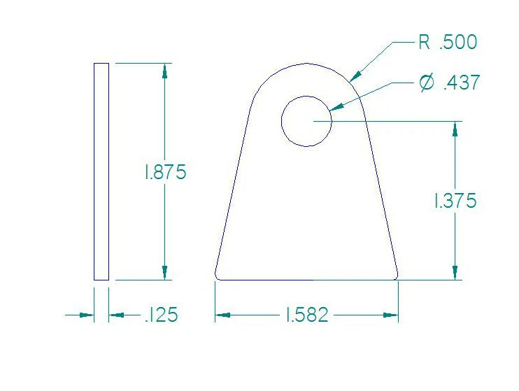 FLAT TAB 7/16" HOLE, 1 3/8" HEIGHT, 1/8" THICK