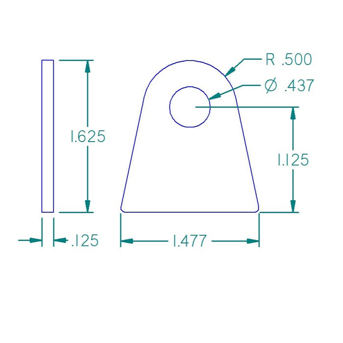 FLAT TAB 7/16" Hole, 1 1/8" Height, 1/8" THICK
