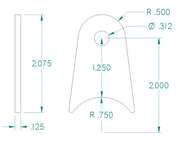 RADIUS FLAT TAB 5/16" HOLE, 1 1/4" HEIGHT, 1 1/2" TUBE